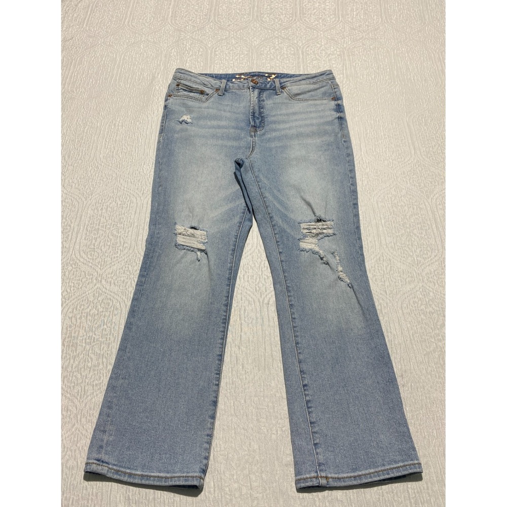Seven7 Womens 8 Blue High Rise Cropped Straight Leg Distressed Denim Jeans